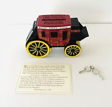 Wells Fargo Stage Coach Union Trust Metal Piggy Bank With Key Collectible 1998 picture