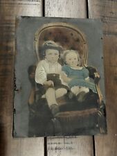 Two Cute Children, Full Plate Antique Tintype Photo Hand Painted Color Folk Art picture
