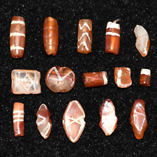15 Ancient Etched Carnelian Beads in Good Condition 1500 to 2000 Years Old picture