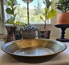 Antique Hand Hammered Heavy Patinated Brass Centerpiece Serving Bowl picture