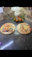 Vintage 1950’s, Set Of 2 Rare 3D Oval Wall Hanging Chalk Art picture