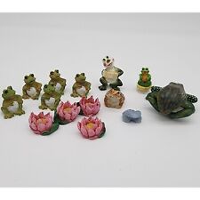 Lot of 14 Mini Frog and Flowers Figures Resin Stone Ceramic VTG picture