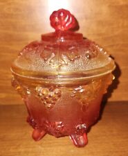 🔥🔥Vintage Amberina Carnival Glass Footed Candy Bowl with Lid Grape Design picture