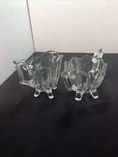 Etched Clear Indiana Glass Sugar Bowl Creamer Set Footed Floral Vtg picture