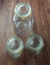 Vintage Set 3 Glass Storage Canning Jar Metal Hinge picture