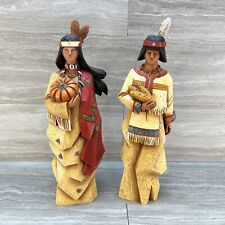 Pacific Rim Native American Resin Statues Set Of 2 Thanksgiving Theme Preowned picture
