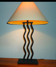 VINTAGE 80s PostModern Abstract Wave Table Lamp Zig Zag Squiggle Metal Black picture