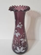 Antique Victorian Amethyst Ruffled Handpainted Vase picture