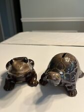 Lot of 2 Vintage Kenmar Japan Frog & Turtle Ceramic Pottery Banks picture