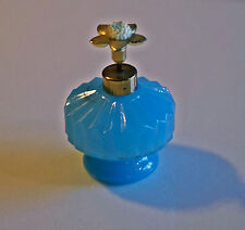 Irice Perfume Bottle Aqua Blue Glass Jeweled Flower Pump  picture