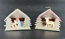 2 Vintage Mica Glitter Cardboard House Christmas Putz Ornaments JAPAN Celluloid picture