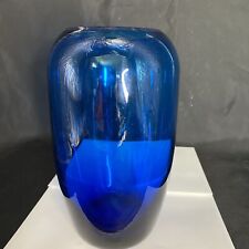 Vintage Blunique Blue Vase With Copper Rim Bubble Top 7 Inches Beautiful picture