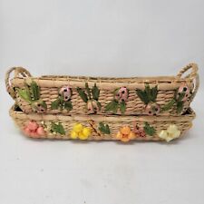 Vintage Tray Basket W/ Handles Woven Colorful Fruit Around Sides- Philippines 2 picture
