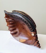 Vintage Mid-Century Carved Wood Fish with Shell Eye- 12