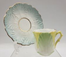 Antique Porcelain Demitasse Cup & Saucer Petals/Leaves Shaped Gold Gild Trim picture