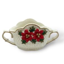 Vintage Ceramic Christmas Poinsettia Planter w/ Gold Trim picture