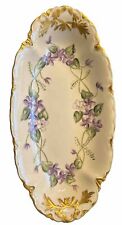 Handpainted porcelain bowl gold trim purple flowers 12x6 picture