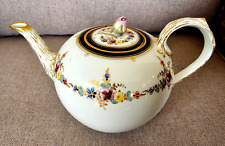 MEISSEN ANTIQUE 1800s 19c TEAPOT WITH ROSE FLOWER HANDLE LID HAND PAINTED FLORAL picture