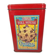 Nestle Metal Tin Toll House Original Recipe Cookies Can Red Container Vintage picture