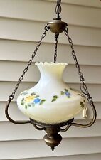Vintage Swag Lamp Hanging Hurricane  Blue , Yellow Floral Hand Painted picture