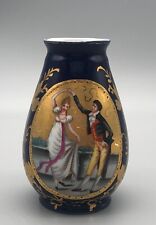 Antique Limoges Hand Painted Couple Dancing Cobalt Blue & Gold Miniature Vase picture