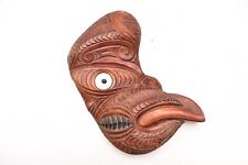New Zealand Maori VTG MASK Carved Timber WOOD Warrior PANEL PACIFIC Plaque TIKI picture