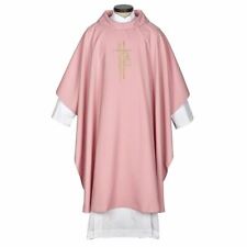 Rose Lined Cowl Monastic Chasuble with Alpha and Omega Embroidered Design picture