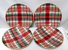 222 Fifth Holiday Small Plaid Christmas Plate Set 4 Porcelain Dish Micro Safe picture