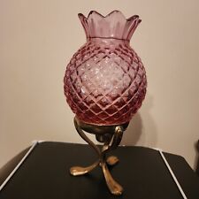 Fenton Cranberry Pineapple  Fairy Light Candle Holder with Brass Stand picture