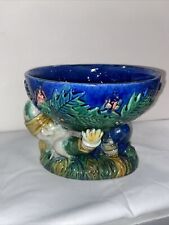 Vintage Majolica Style Christmas Elf Gnome Candy Bowl Dish-A picture
