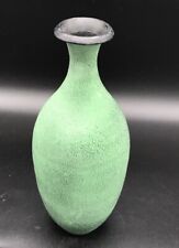 Metal Vase Green Crackle Glaze Made In India 9.5” picture