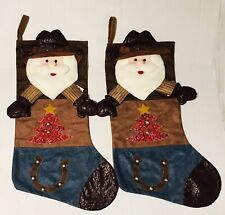Rustic Western Cowboy Santa 3D Felt Crafty Christmas Stockings Adorable picture