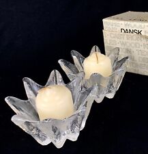 Vintage Unused Pair Dansk Tea Lights Crystal Candle Holders Flower Shaped Box picture