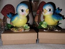Vintage Norcrest Anthropomorphic Bluebird on a Branch Salt and Pepper Shakers picture