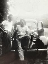 TF Photo 1946 Two Men Smile Sit On Cool Old Car Man Men picture