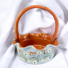 2001 Eldreth Pottery Redware Hand Painted Basket Bowl Signed On Bottom Vintage picture