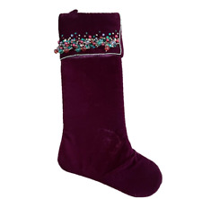 New Kim Seybert burgundy Embellished And Beaded Holiday Stocking Christmas picture