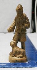 Vtg Hand Carved Wooden Asian Chinese Man Figurine Shepard Sheep picture