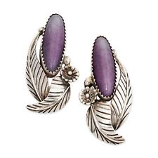 LARGE NATIVE AMERICAN STERLING SILVER PURPLE SUGILITE? LEAF EARRINGS picture
