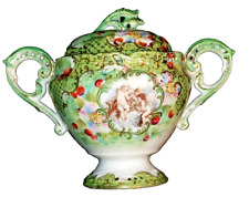 ATQ Porcelain Ornate Hand Painted  Nippon Footed Sugar Bowl Cherub Putti Pierced picture