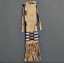 Native American Indian Beaded Sioux Plain Pipe Tobaco Bag Suede Leather Hide Bag picture