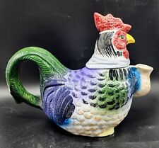Vintage Teapot Ceramic Rooster Hen Farm Animal Bird Handled picture