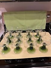 Vintage German Roemer wine/cordial glasses etched Grape Green Beehive Stem picture