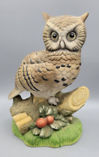 Vintage Ceramic Owl Handpainted Figurine Statue Sitting on Branch Porcelain Bird picture