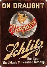SCHLITZ BEER TIN SIGN ON DRAUGHT BEER THAT MADE MILWAUKEE FAMOUS PUB BAR GARAGE picture