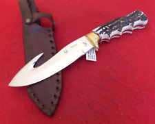N & N Poland 8411 stag full tang new fixed blade guthook knife & sheath picture