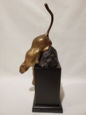 Vintage Mid-Century Brass Panther Cougar Puma On Black Pedestal Figurine Statue picture