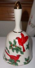 Lefton Cardinals & Holly Christmas Bell 1993 Porcelain VGC picture