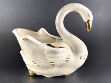 Vintage Royal Copley Swan Planter White With Gold Trim 4.25 Inches Water Fowl picture