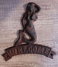 Cast Iron Nautical Ocean Mermaid Welcome Sign Abstract Wall Door Plaque Decor picture